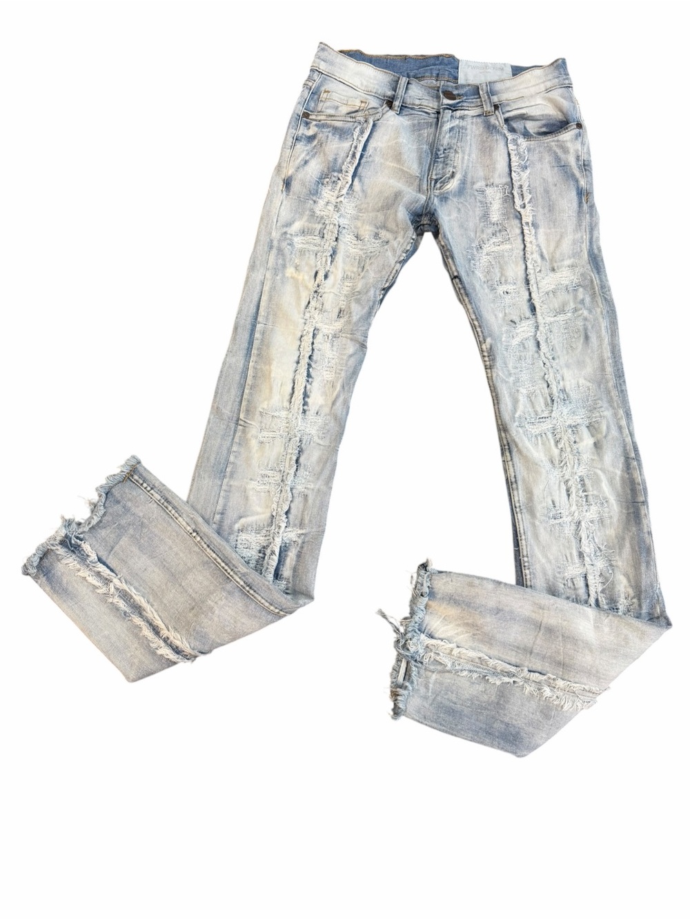 FWRD Distressed Frayed Stacked Denim Light Tint Jeans